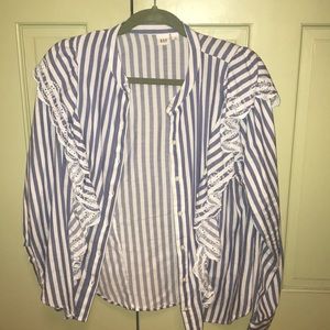Ruffled striped button down